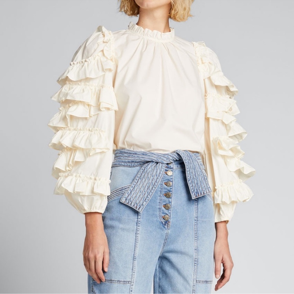 NWOT Ulla Johnson Pippa Ruffle Blouse in Ivory Poplin Size 6